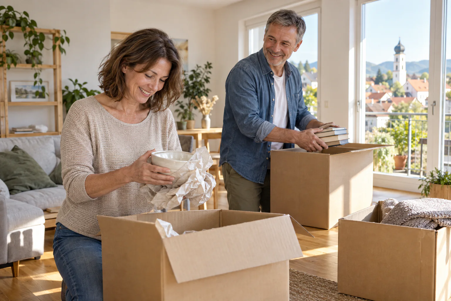 Paar richtet eine neue Wohnung in Bayern ein